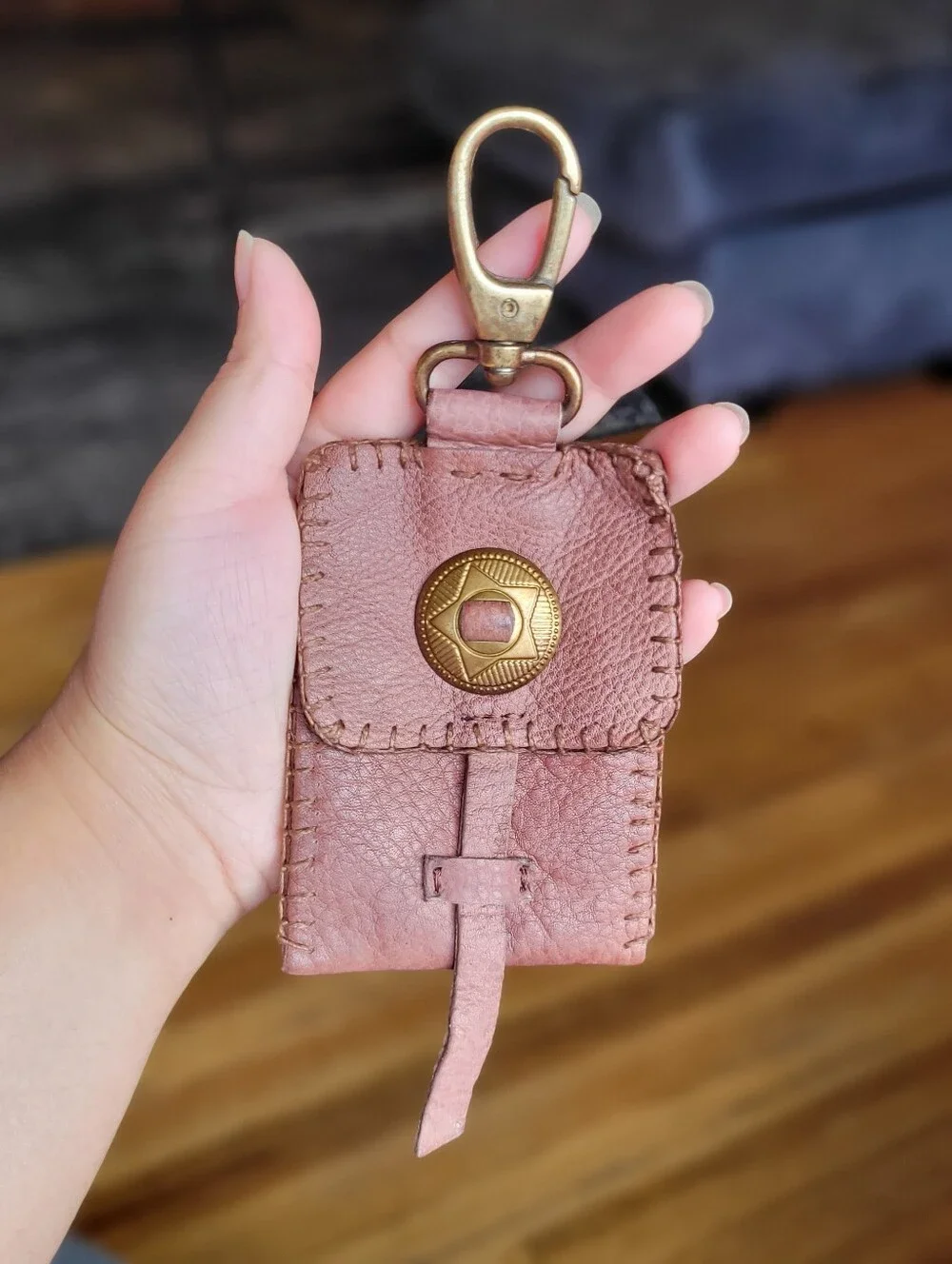 Free People Brown Concho Keychain Leather Mini Wallet Key And Card Holder